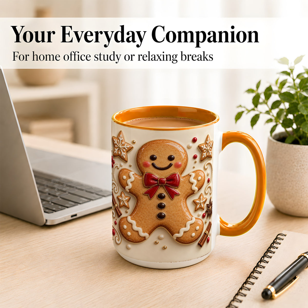 #pl[15oz|Orange] Classic Gingerbread Coffee Mug, Christmas Cookie Mug, Ceramic Cup