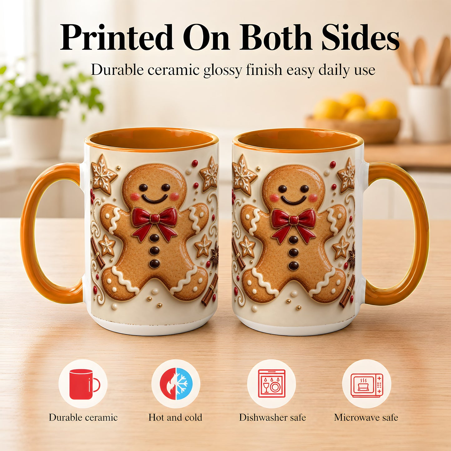 #pl[15oz|Orange] Classic Gingerbread Coffee Mug, Christmas Cookie Mug, Ceramic Cup