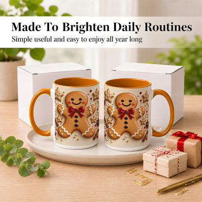 #pl[15oz|Orange] Classic Gingerbread Coffee Mug, Christmas Cookie Mug, Ceramic Cup
