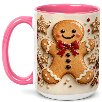#pl[15oz|Pink] Classic Gingerbread Coffee Mug, Christmas Cookie Mug, Ceramic Cup