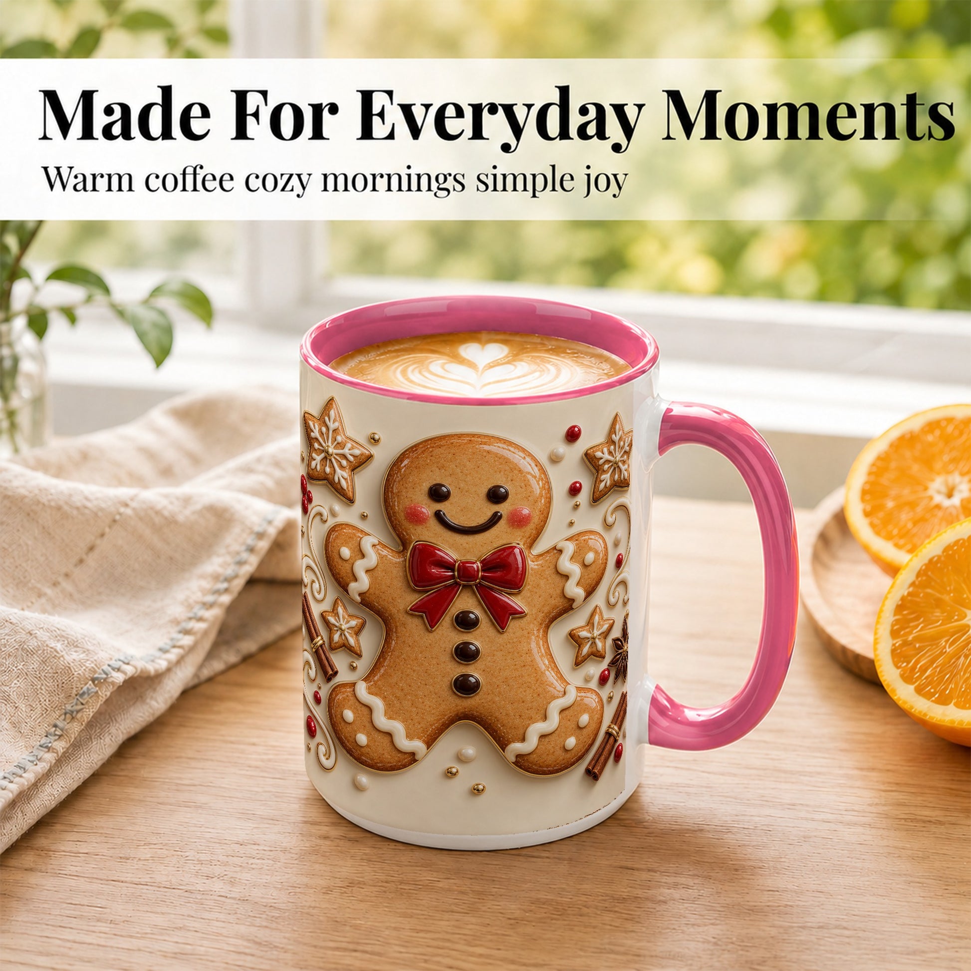 #pl[15oz|Pink] Classic Gingerbread Coffee Mug, Christmas Cookie Mug, Ceramic Cup