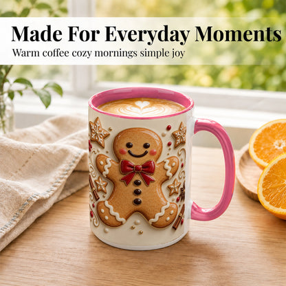 #pl[15oz|Pink] Classic Gingerbread Coffee Mug, Christmas Cookie Mug, Ceramic Cup