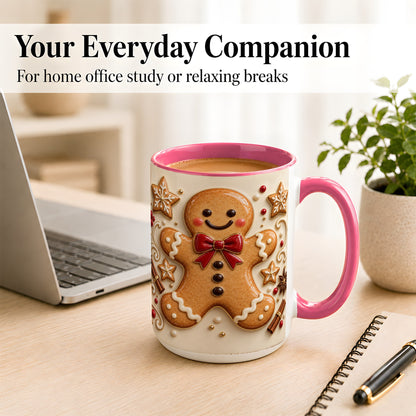 #pl[15oz|Pink] Classic Gingerbread Coffee Mug, Christmas Cookie Mug, Ceramic Cup