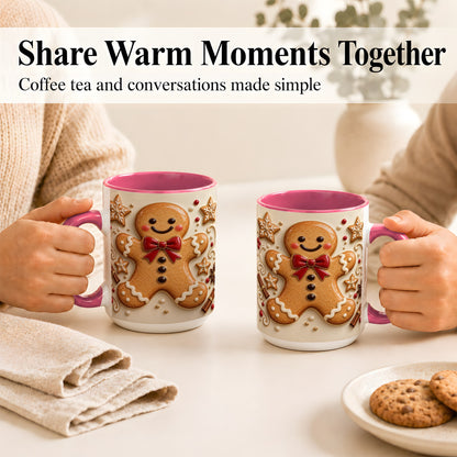 #pl[15oz|Pink] Classic Gingerbread Coffee Mug, Christmas Cookie Mug, Ceramic Cup