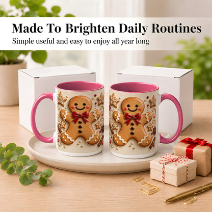 #pl[15oz|Pink] Classic Gingerbread Coffee Mug, Christmas Cookie Mug, Ceramic Cup