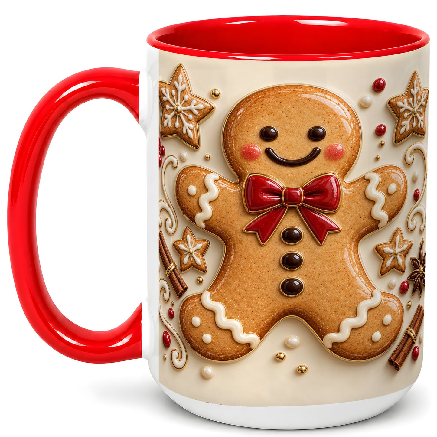 #pl[15oz|Red] Classic Gingerbread Coffee Mug, Christmas Cookie Mug, Ceramic Cup
