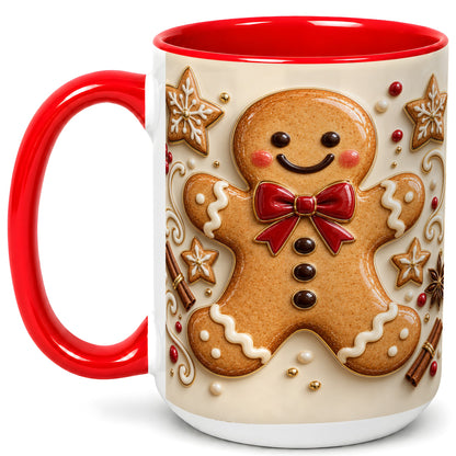 #pl[15oz|Red] Classic Gingerbread Coffee Mug, Christmas Cookie Mug, Ceramic Cup