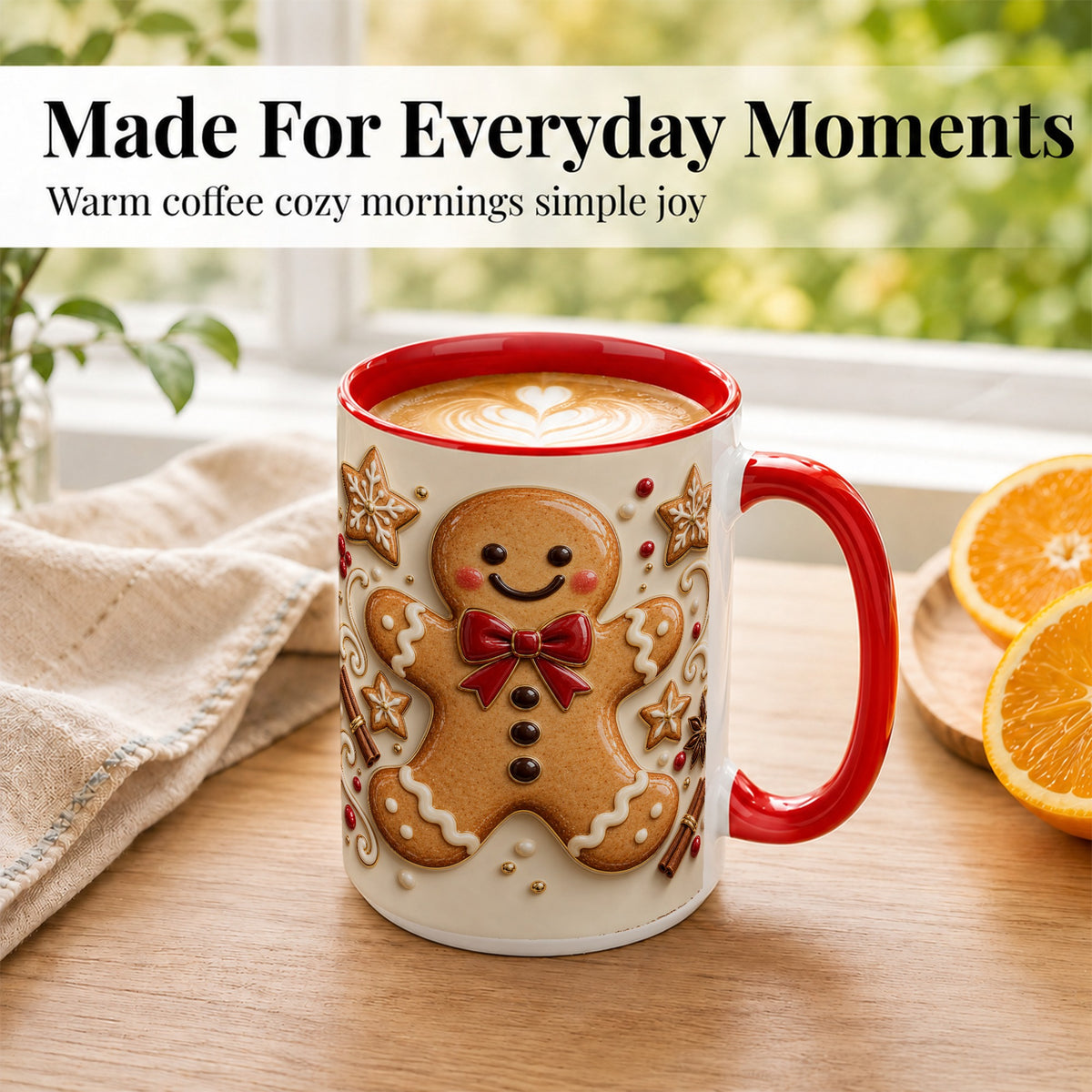#pl[15oz|Red] Classic Gingerbread Coffee Mug, Christmas Cookie Mug, Ceramic Cup