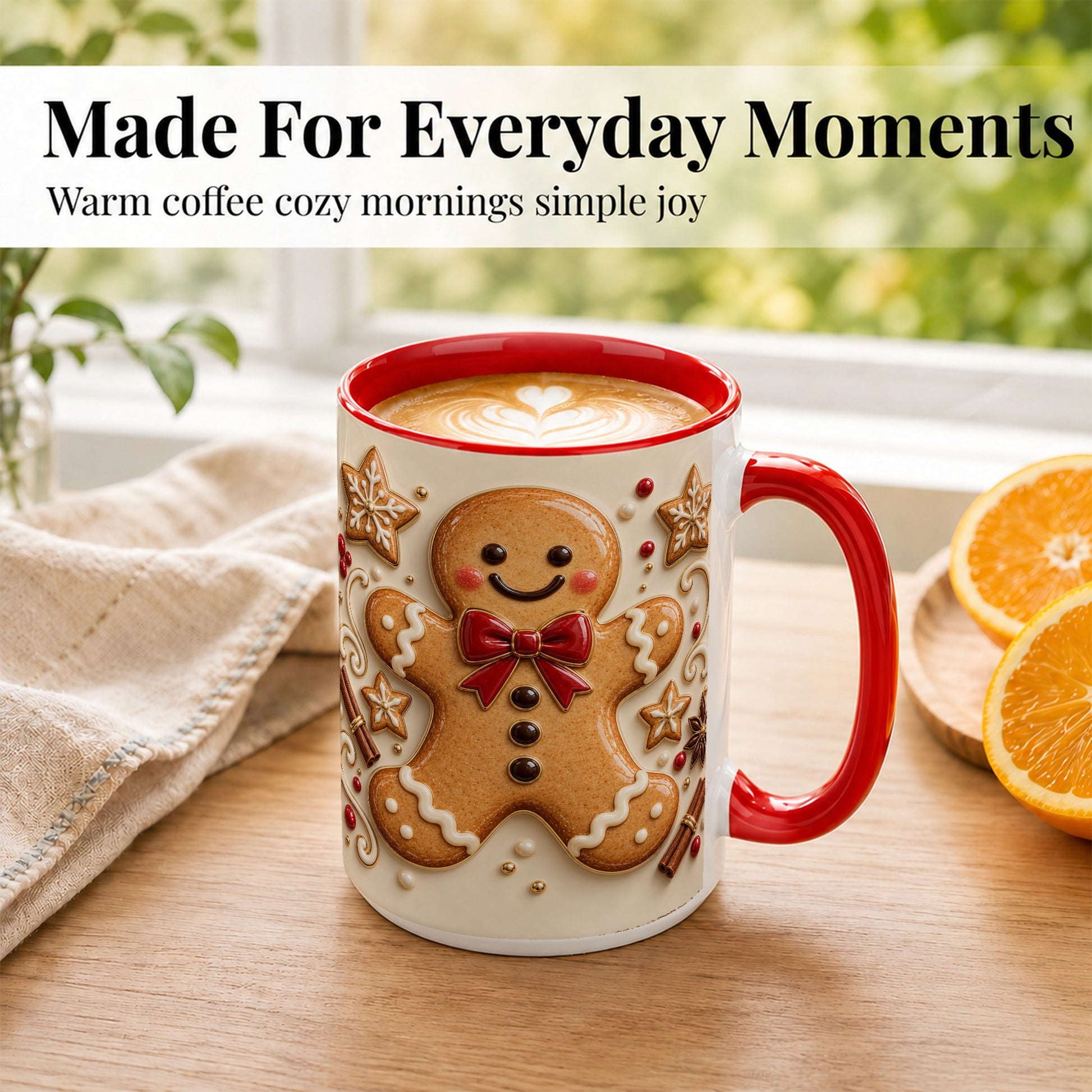 #pl[15oz|Red] Classic Gingerbread Coffee Mug, Christmas Cookie Mug, Ceramic Cup