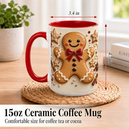 #pl[15oz|Red] Classic Gingerbread Coffee Mug, Christmas Cookie Mug, Ceramic Cup
