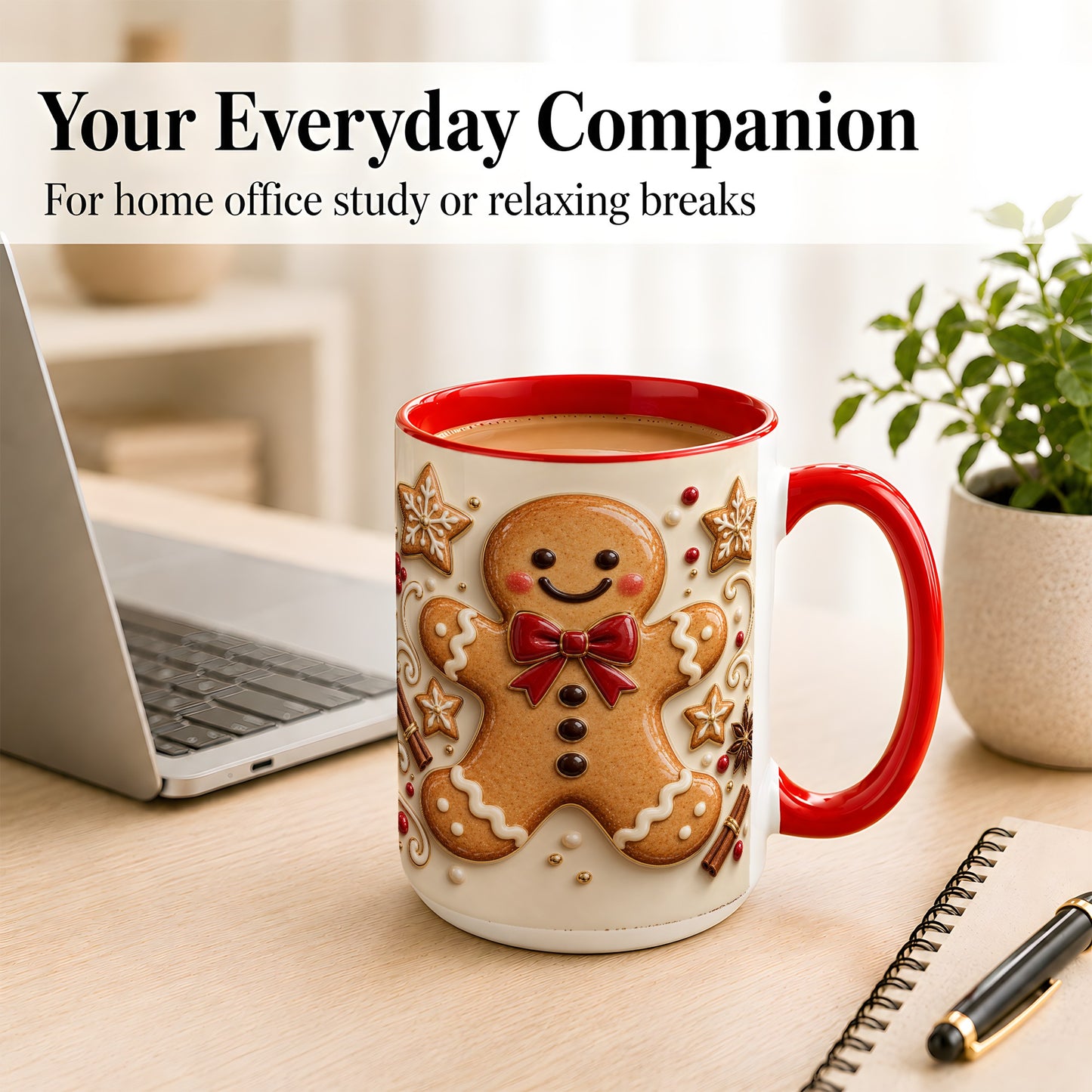#pl[15oz|Red] Classic Gingerbread Coffee Mug, Christmas Cookie Mug, Ceramic Cup