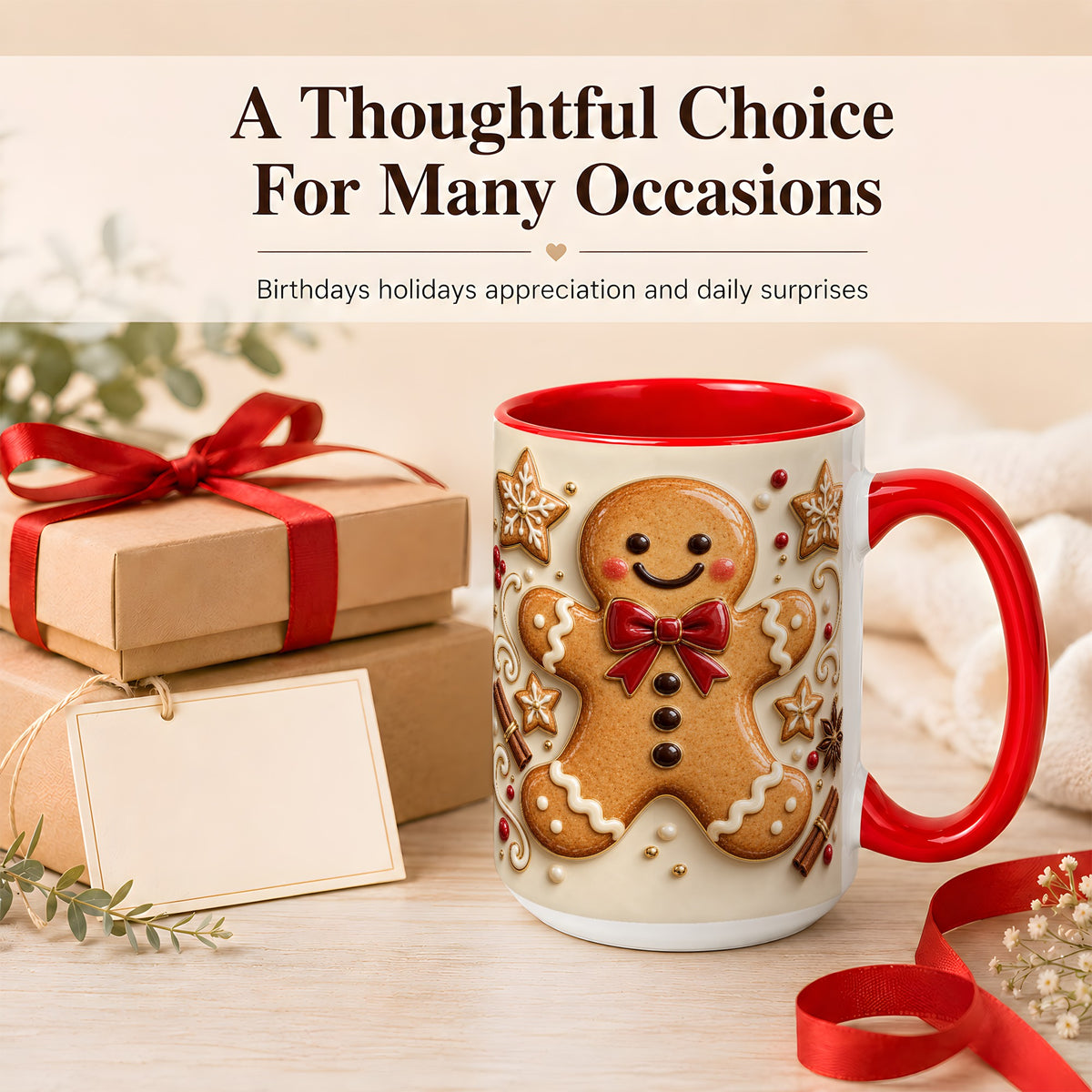 #pl[15oz|Red] Classic Gingerbread Coffee Mug, Christmas Cookie Mug, Ceramic Cup
