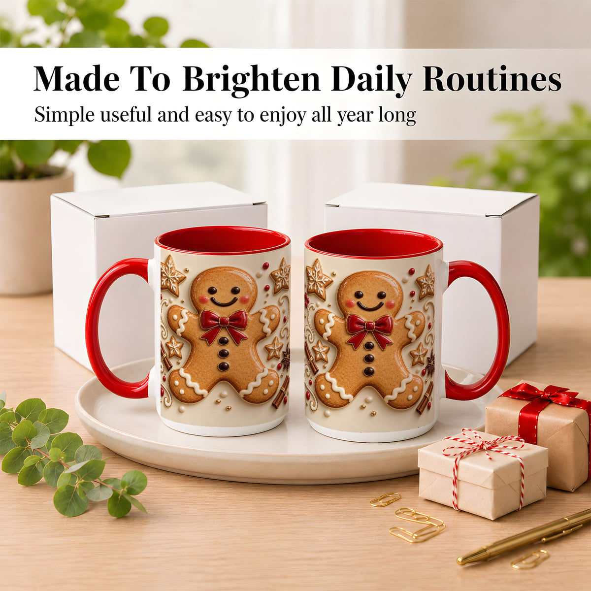 #pl[15oz|Red] Classic Gingerbread Coffee Mug, Christmas Cookie Mug, Ceramic Cup