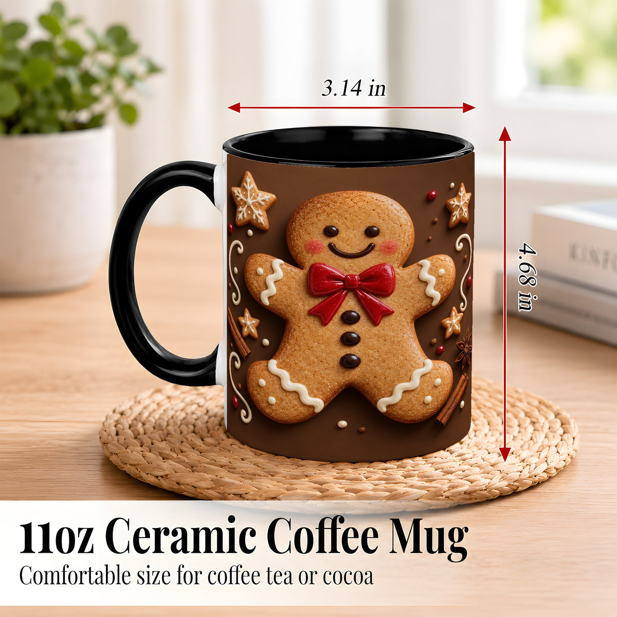 #pl[11oz|Black] Gingerbread Man Coffee Mug, Christmas Cookie Holiday Mug, Ceramic Cup