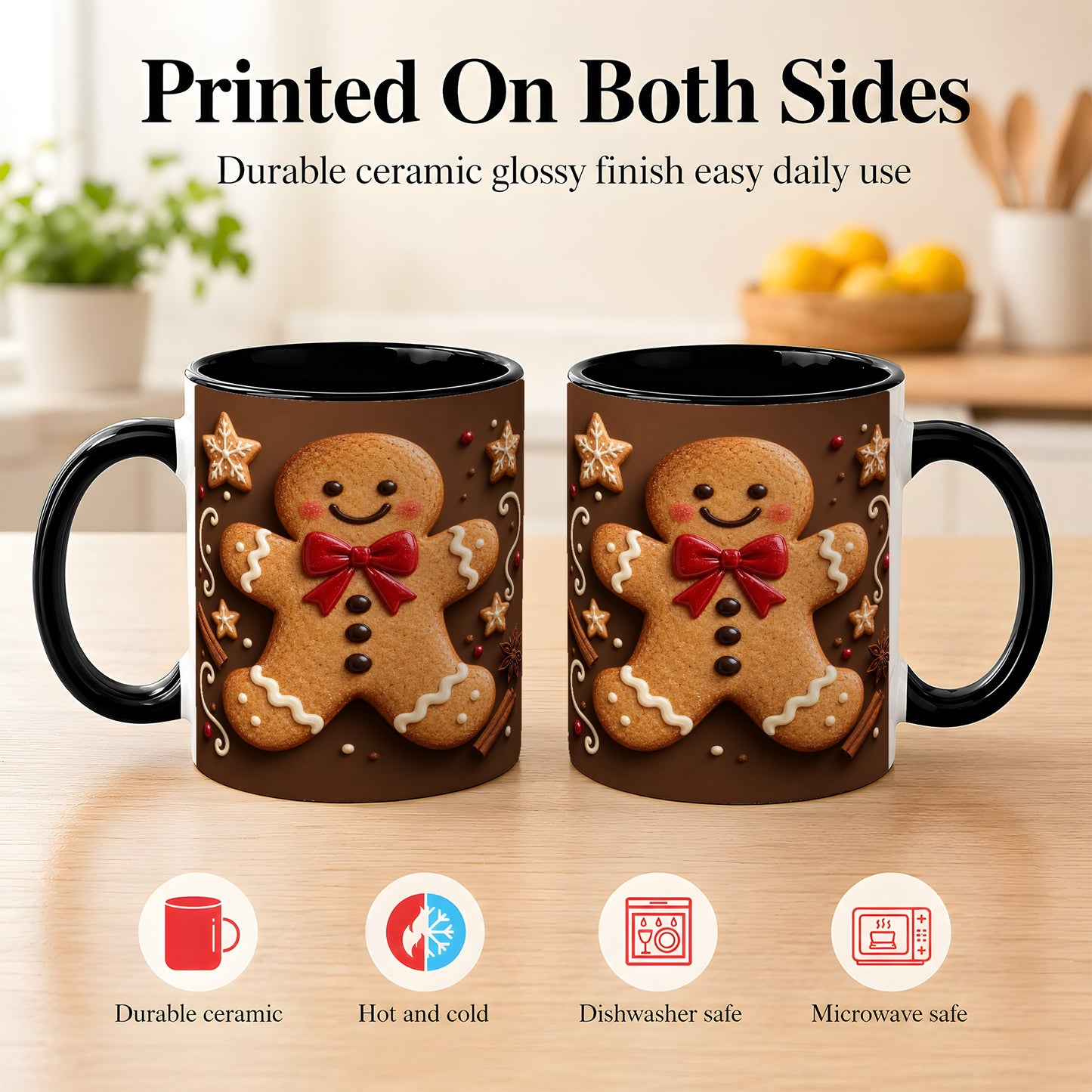 #pl[11oz|Black] Gingerbread Man Coffee Mug, Christmas Cookie Holiday Mug, Ceramic Cup