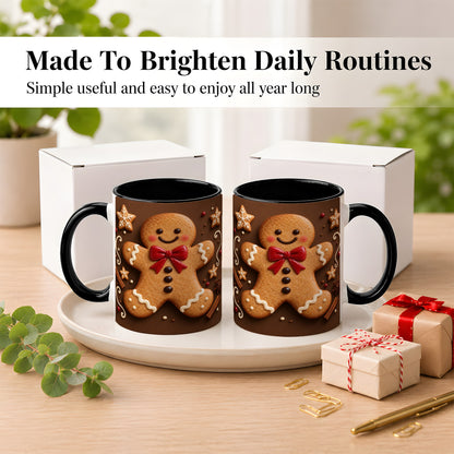 #pl[11oz|Black] Gingerbread Man Coffee Mug, Christmas Cookie Holiday Mug, Ceramic Cup
