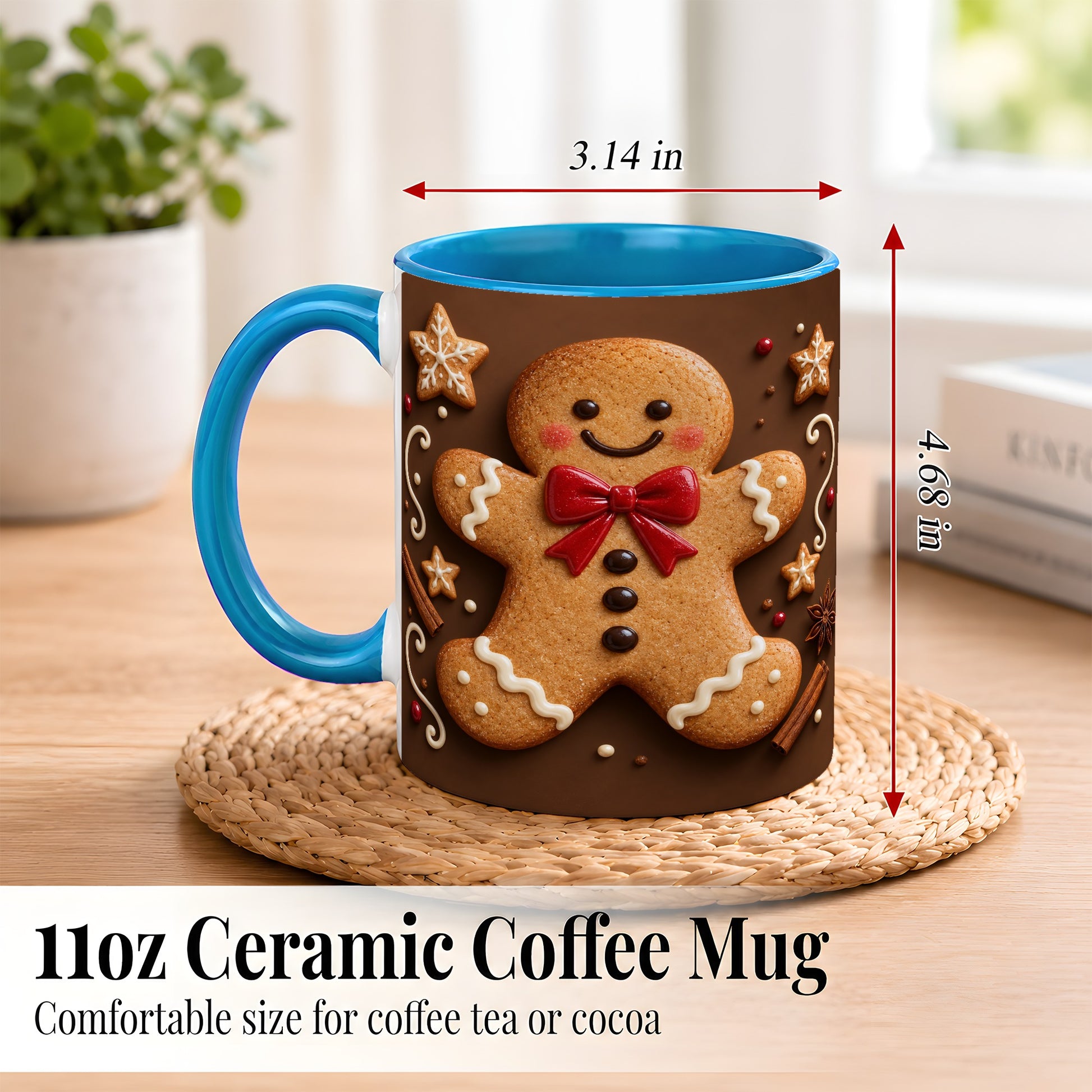#pl[11oz|Blue] Gingerbread Man Coffee Mug, Christmas Cookie Holiday Mug, Ceramic Cup