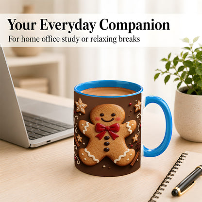 #pl[11oz|Blue] Gingerbread Man Coffee Mug, Christmas Cookie Holiday Mug, Ceramic Cup
