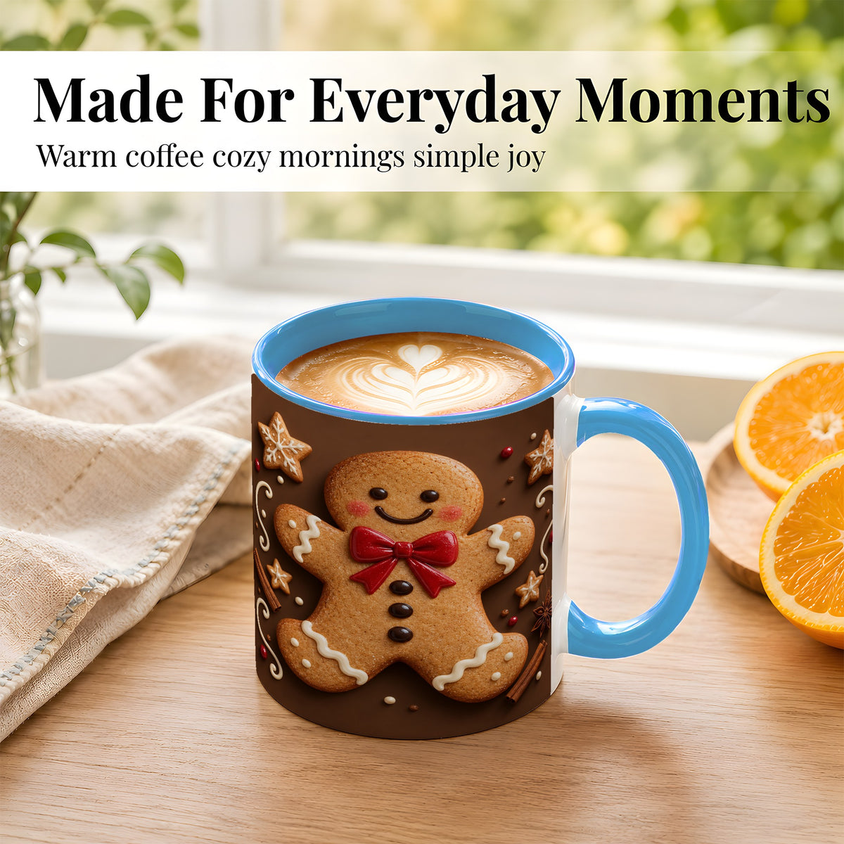 #pl[11oz|Blue] Gingerbread Man Coffee Mug, Christmas Cookie Holiday Mug, Ceramic Cup