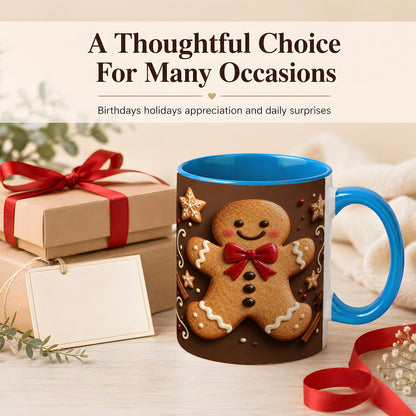 #pl[11oz|Blue] Gingerbread Man Coffee Mug, Christmas Cookie Holiday Mug, Ceramic Cup
