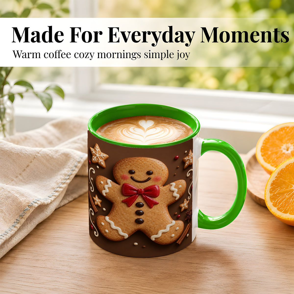 #pl[11oz|Green] Gingerbread Man Coffee Mug, Christmas Cookie Holiday Mug, Ceramic Cup