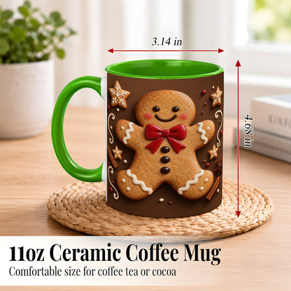 #pl[11oz|Green] Gingerbread Man Coffee Mug, Christmas Cookie Holiday Mug, Ceramic Cup