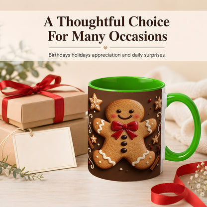 #pl[11oz|Green] Gingerbread Man Coffee Mug, Christmas Cookie Holiday Mug, Ceramic Cup