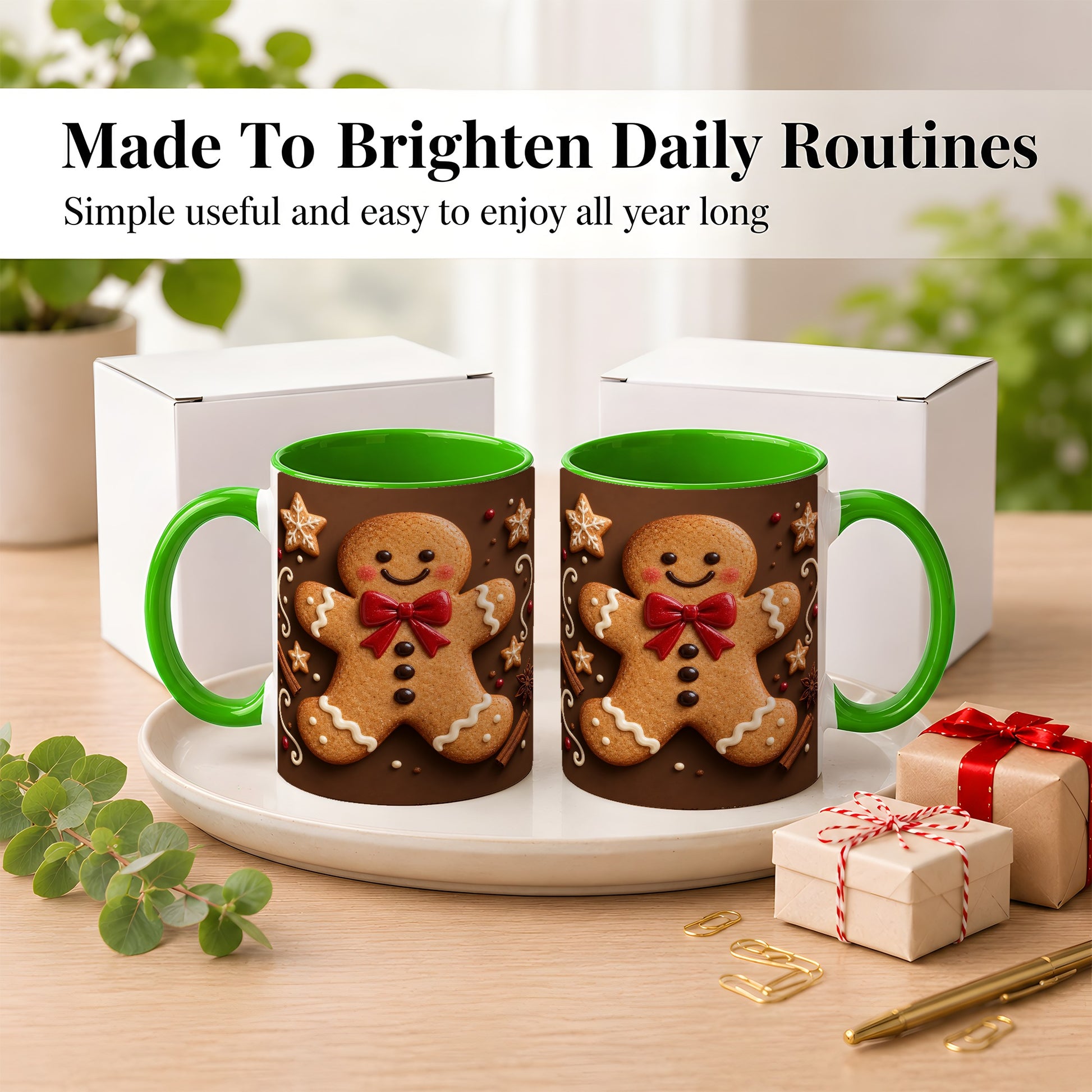 #pl[11oz|Green] Gingerbread Man Coffee Mug, Christmas Cookie Holiday Mug, Ceramic Cup