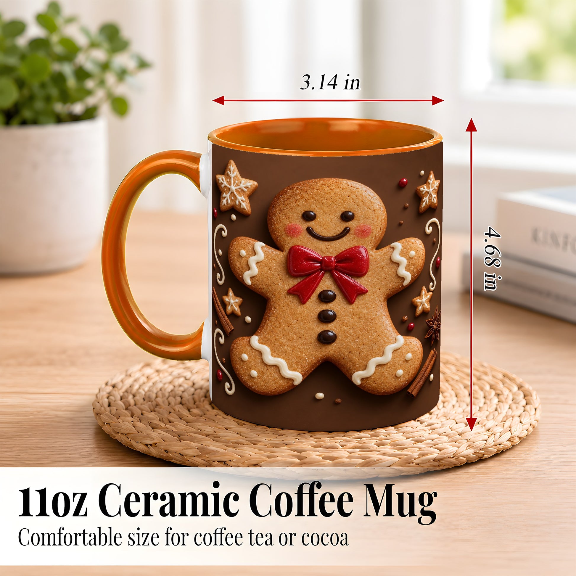 #pl[11oz|Orange] Gingerbread Man Coffee Mug, Christmas Cookie Holiday Mug, Ceramic Cup