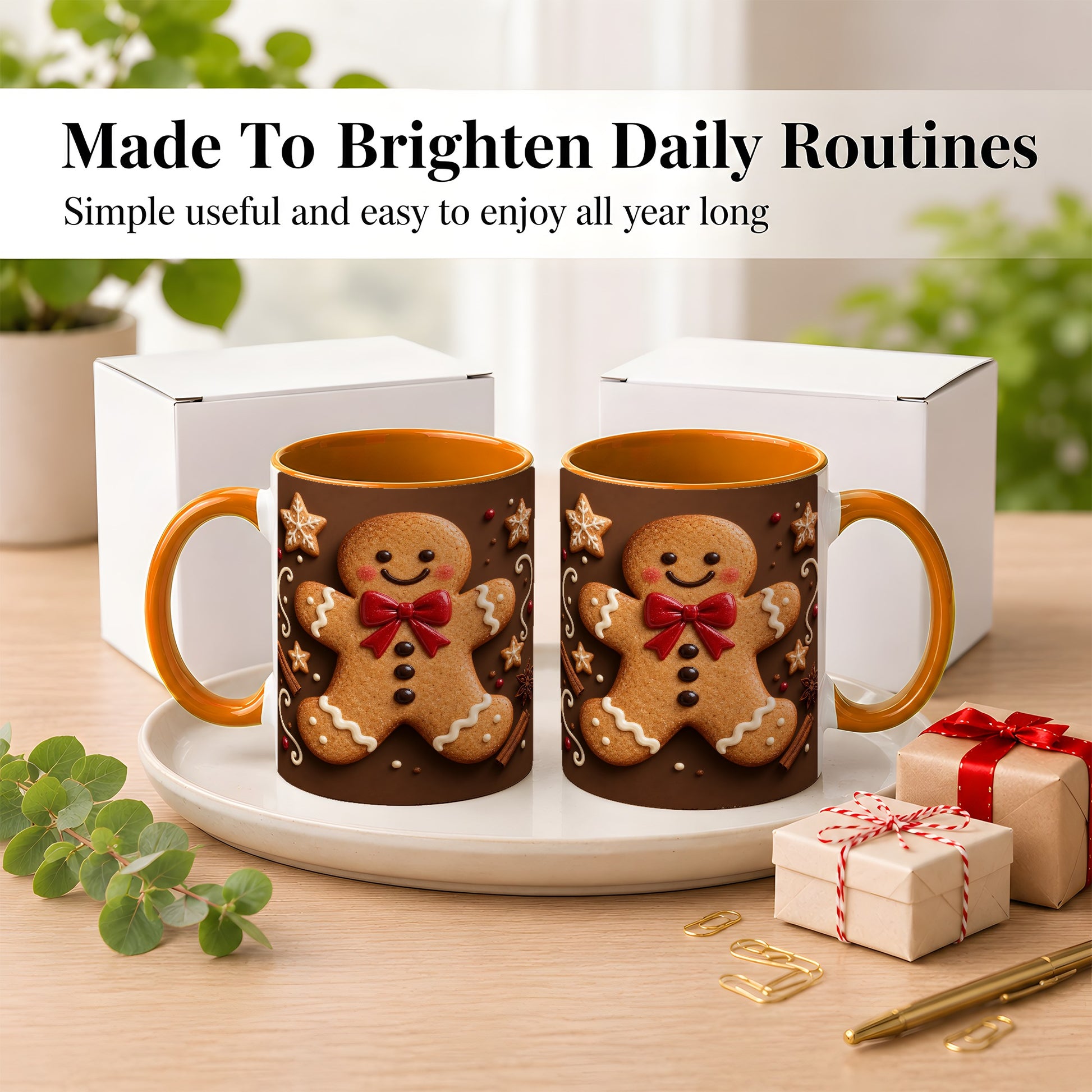 #pl[11oz|Orange] Gingerbread Man Coffee Mug, Christmas Cookie Holiday Mug, Ceramic Cup