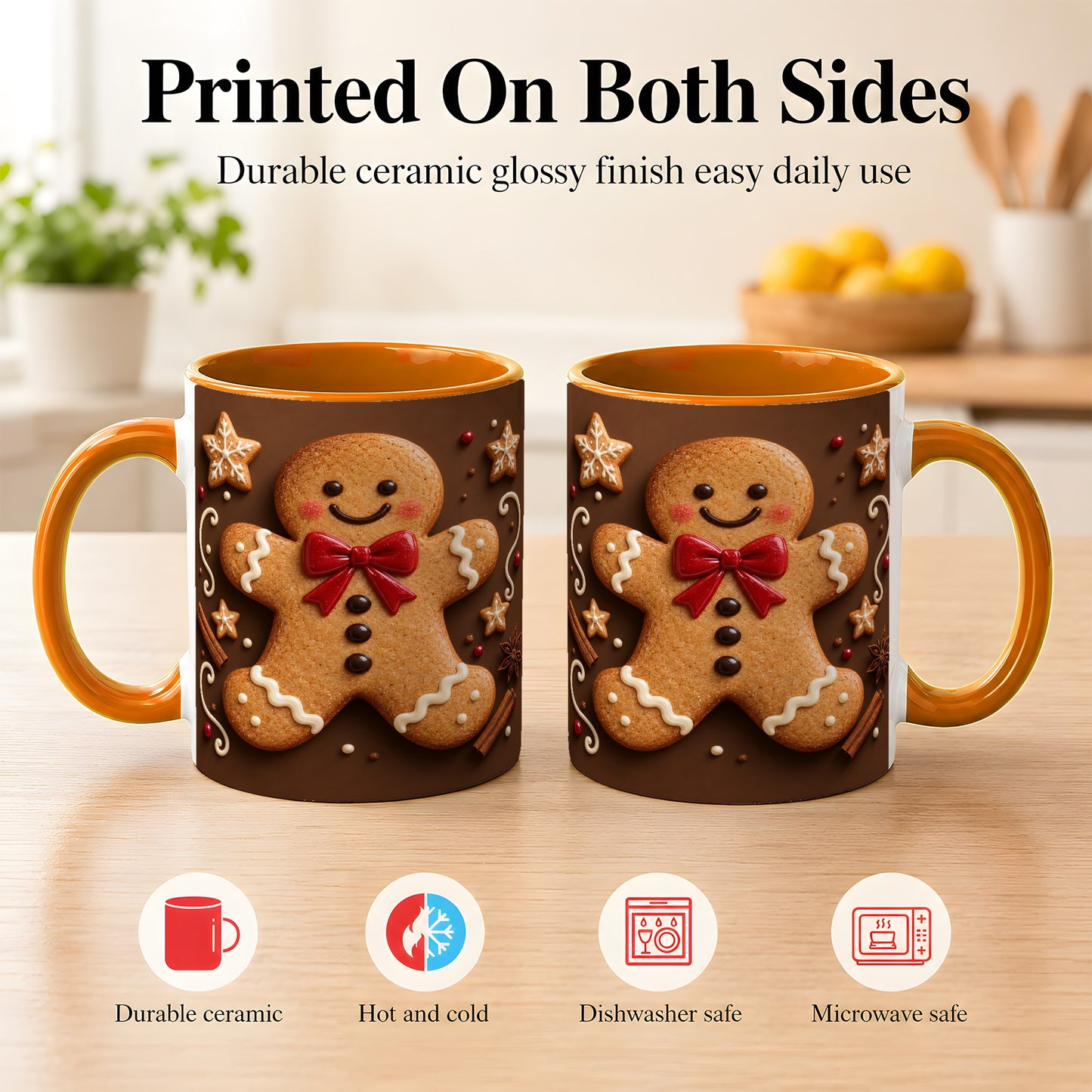 #pl[11oz|Orange] Gingerbread Man Coffee Mug, Christmas Cookie Holiday Mug, Ceramic Cup