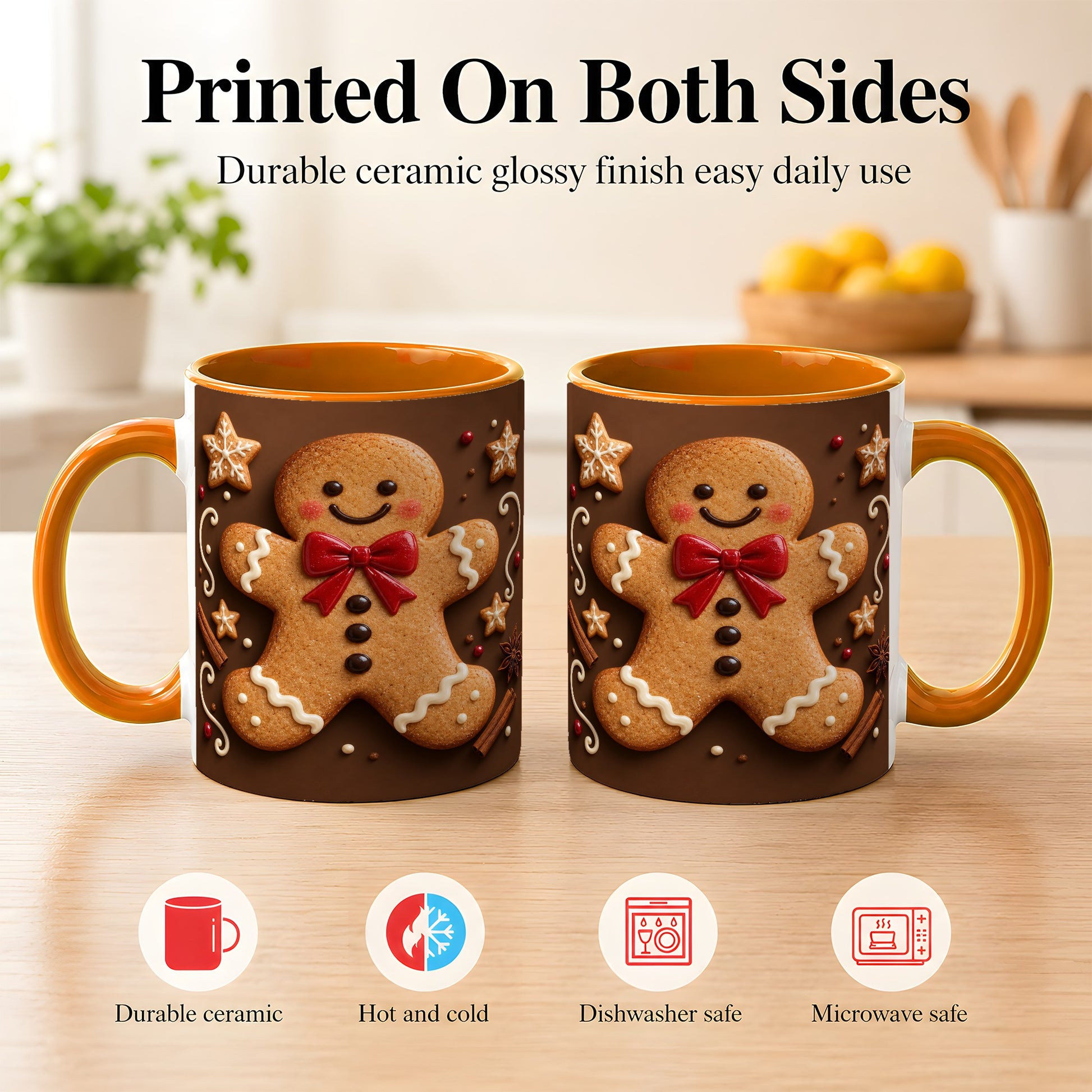 #pl[11oz|Orange] Gingerbread Man Coffee Mug, Christmas Cookie Holiday Mug, Ceramic Cup
