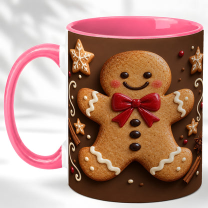 #pl[11oz|Pink] Gingerbread Man Coffee Mug, Christmas Cookie Holiday Mug, Ceramic Cup