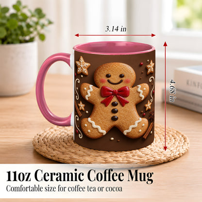 #pl[11oz|Pink] Gingerbread Man Coffee Mug, Christmas Cookie Holiday Mug, Ceramic Cup
