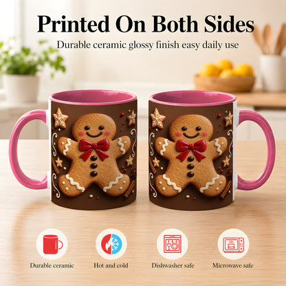 #pl[11oz|Pink] Gingerbread Man Coffee Mug, Christmas Cookie Holiday Mug, Ceramic Cup