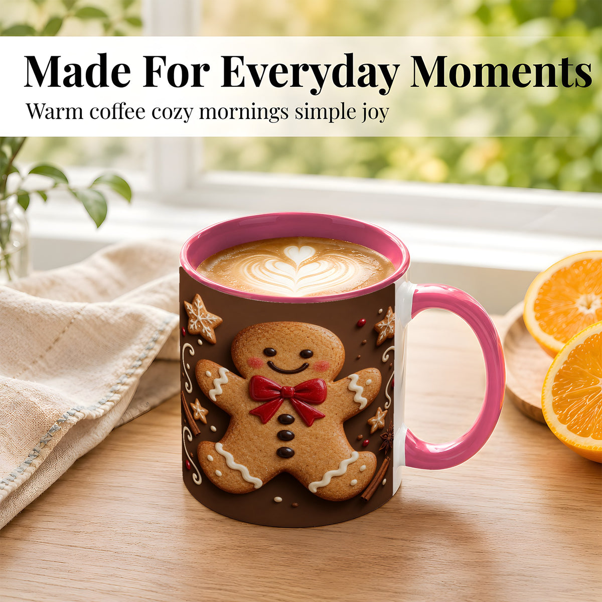#pl[11oz|Pink] Gingerbread Man Coffee Mug, Christmas Cookie Holiday Mug, Ceramic Cup