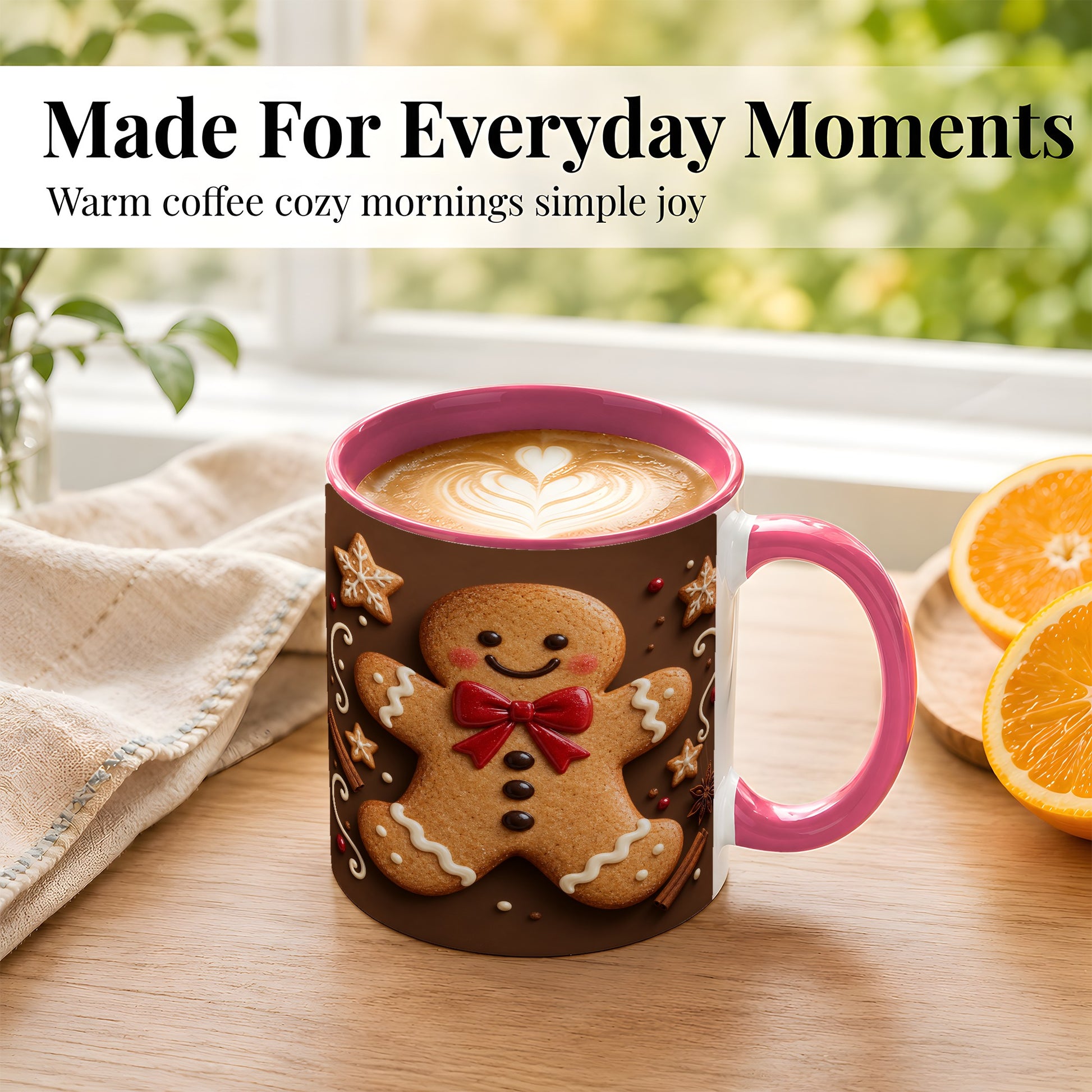 #pl[11oz|Pink] Gingerbread Man Coffee Mug, Christmas Cookie Holiday Mug, Ceramic Cup