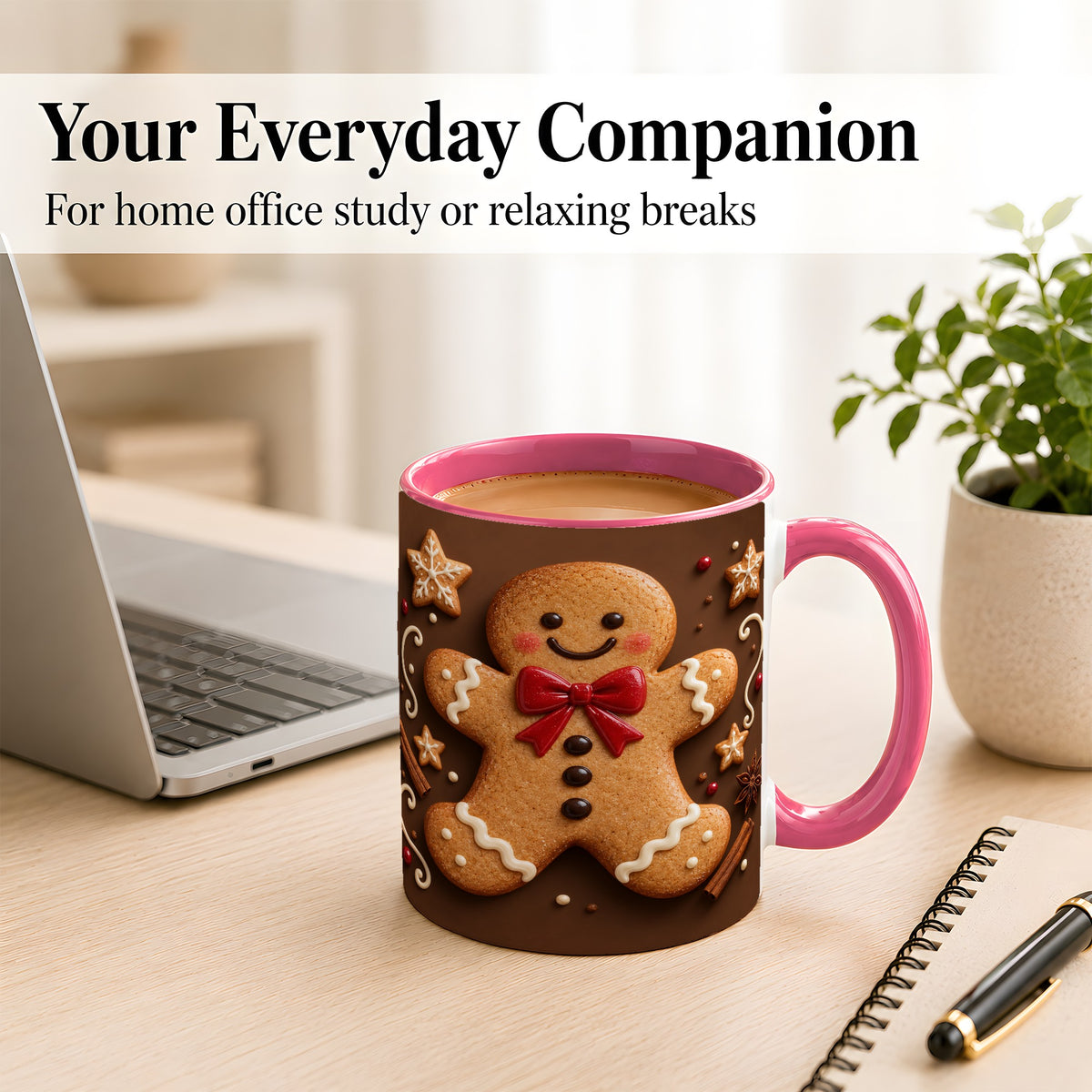 #pl[11oz|Pink] Gingerbread Man Coffee Mug, Christmas Cookie Holiday Mug, Ceramic Cup