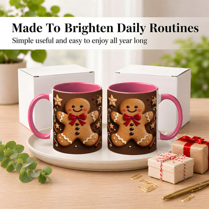 #pl[11oz|Pink] Gingerbread Man Coffee Mug, Christmas Cookie Holiday Mug, Ceramic Cup