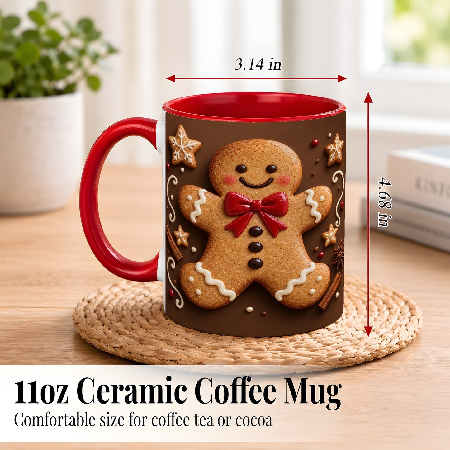 #pl[11oz|Red] Gingerbread Man Coffee Mug, Christmas Cookie Holiday Mug, Ceramic Cup