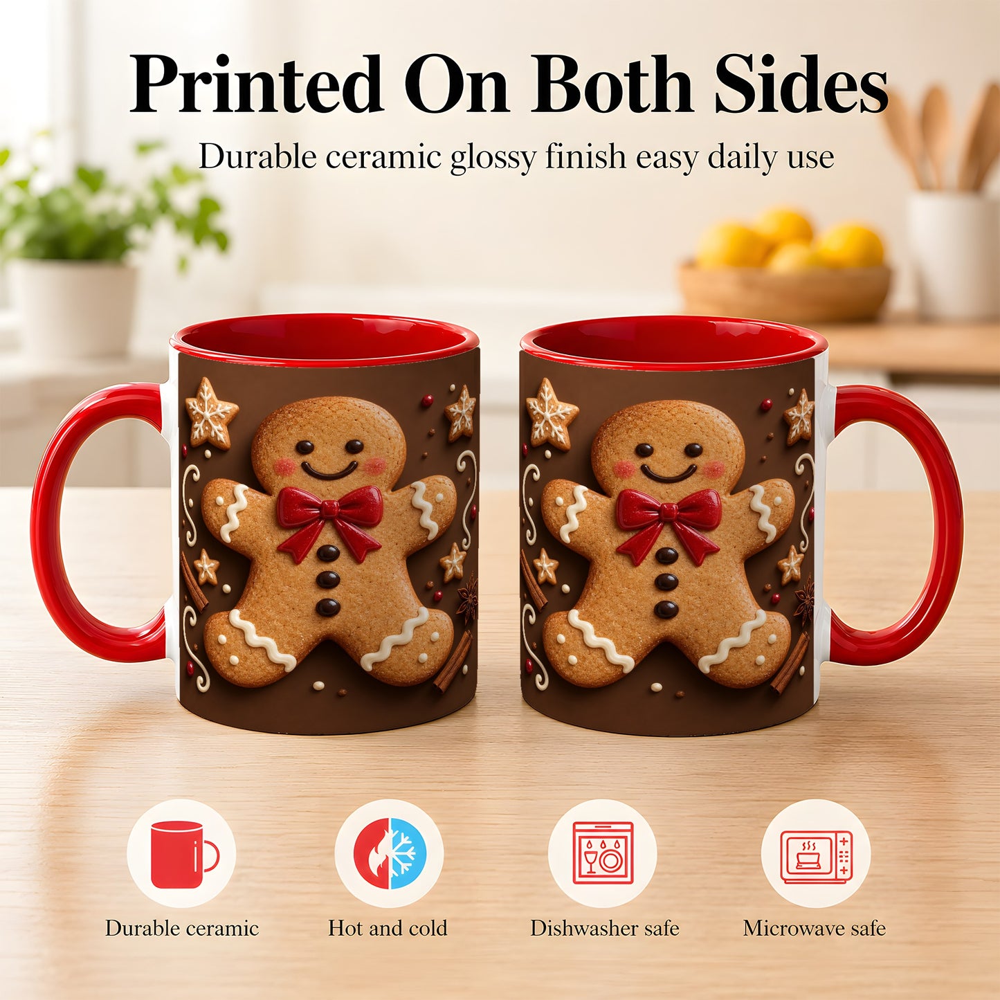 #pl[11oz|Red] Gingerbread Man Coffee Mug, Christmas Cookie Holiday Mug, Ceramic Cup