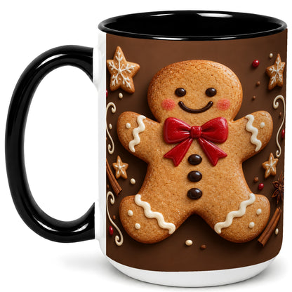 #pl[15oz|Black] Gingerbread Man Coffee Mug, Christmas Cookie Holiday Mug, Ceramic Cup