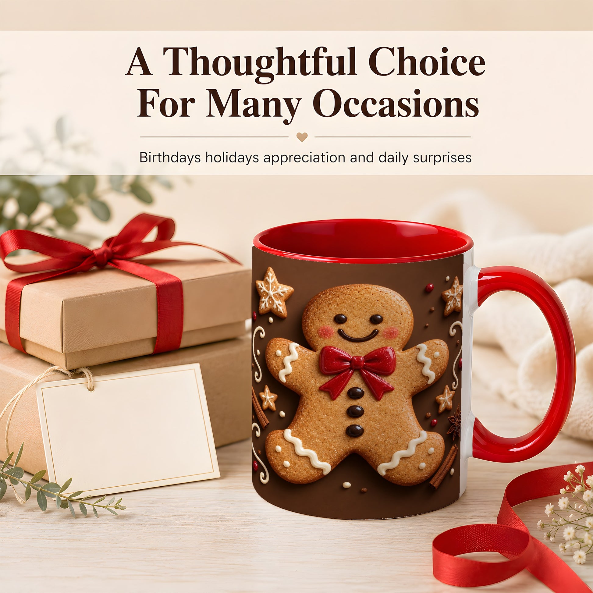 #pl[11oz|Red] Gingerbread Man Coffee Mug, Christmas Cookie Holiday Mug, Ceramic Cup