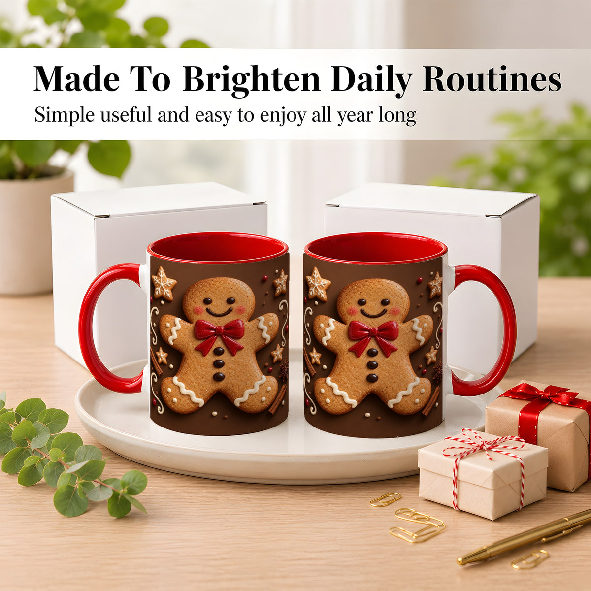#pl[11oz|Red] Gingerbread Man Coffee Mug, Christmas Cookie Holiday Mug, Ceramic Cup