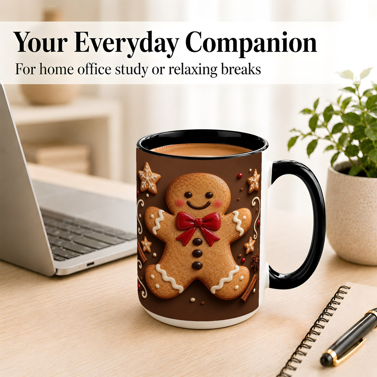 #pl[15oz|Black] Gingerbread Man Coffee Mug, Christmas Cookie Holiday Mug, Ceramic Cup