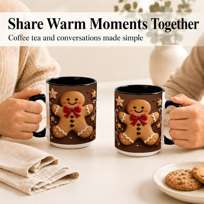 #pl[15oz|Black] Gingerbread Man Coffee Mug, Christmas Cookie Holiday Mug, Ceramic Cup