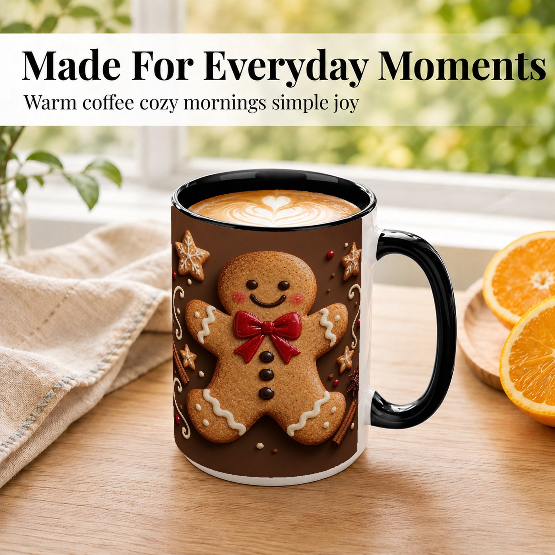 #pl[15oz|Black] Gingerbread Man Coffee Mug, Christmas Cookie Holiday Mug, Ceramic Cup