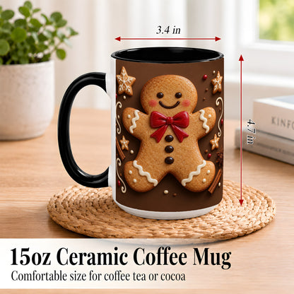 #pl[15oz|Black] Gingerbread Man Coffee Mug, Christmas Cookie Holiday Mug, Ceramic Cup