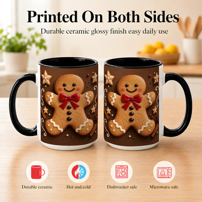 #pl[15oz|Black] Gingerbread Man Coffee Mug, Christmas Cookie Holiday Mug, Ceramic Cup