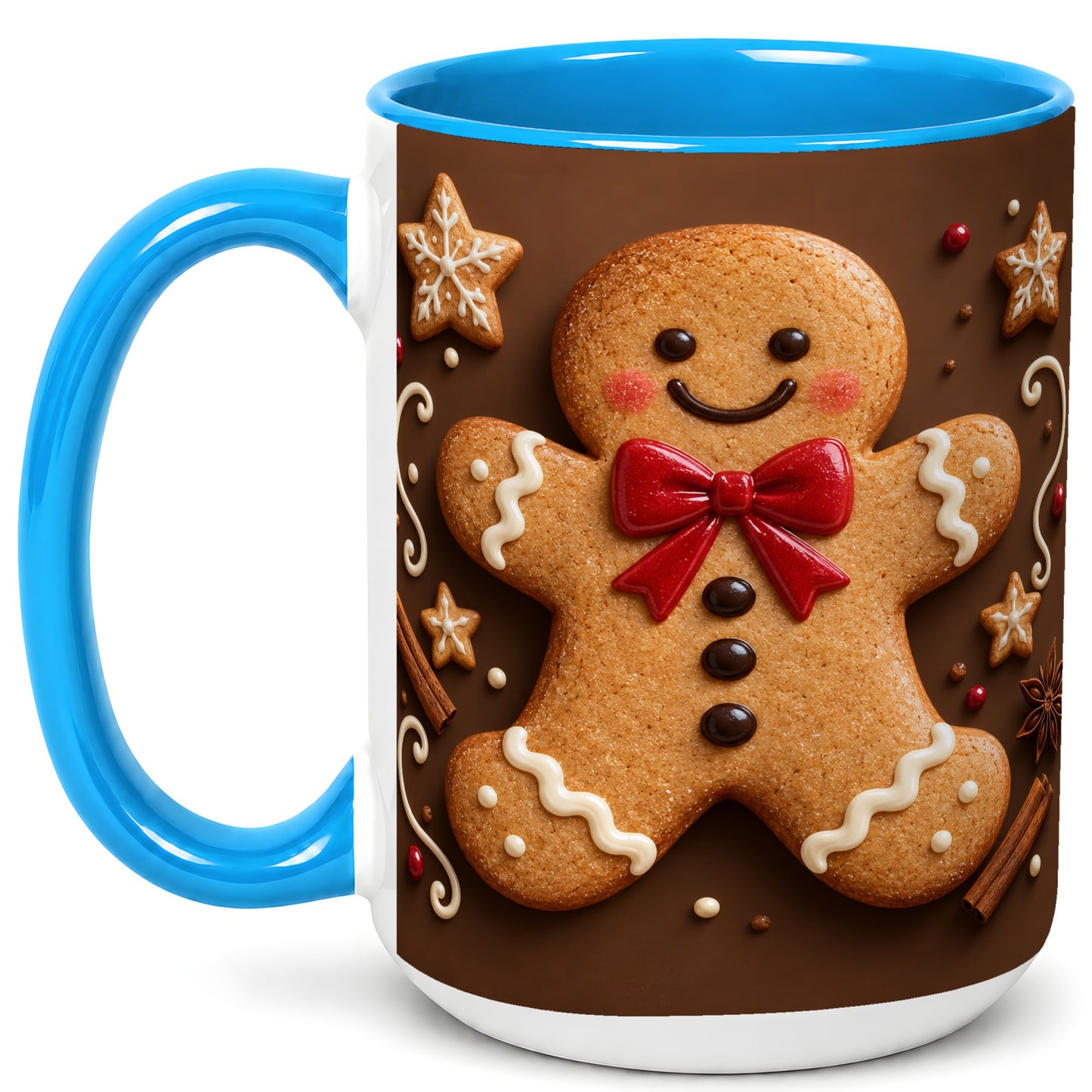 #pl[15oz|Blue] Gingerbread Man Coffee Mug, Christmas Cookie Holiday Mug, Ceramic Cup